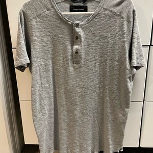 Wings + Horns Mens L Gray Henley Pullover Textured Slub Cotton Knit Shirt